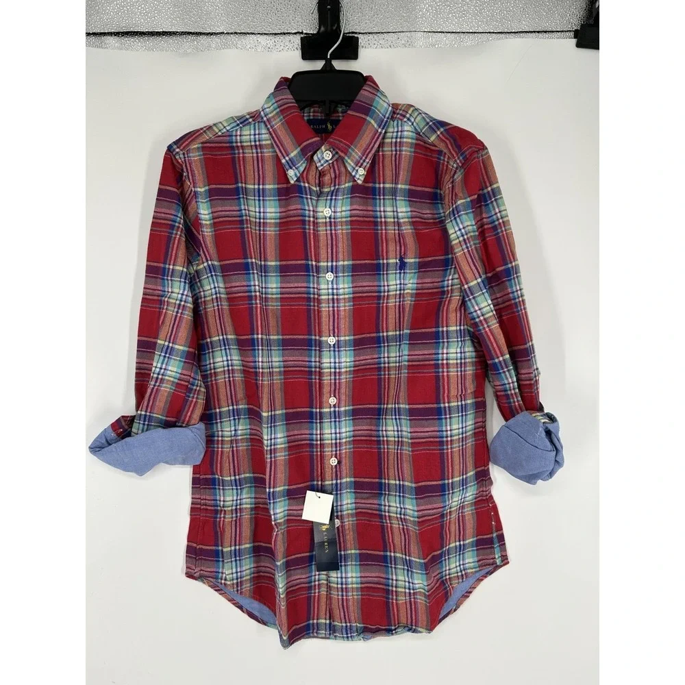 Polo Ralph Lauren‎ Shirt Mens Small Colorful Red Plaid Button Down Long Sleeve